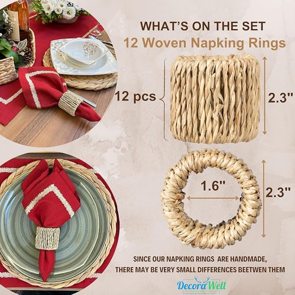 DecoraWell Woven Napkin Rings Set of 12
